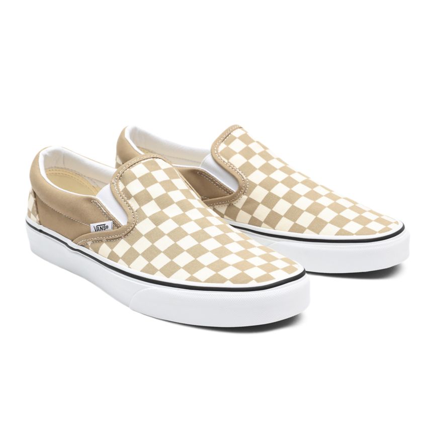 Beige Vans Checkerboard Classic Slip-On Shoes | VN389D8MS31