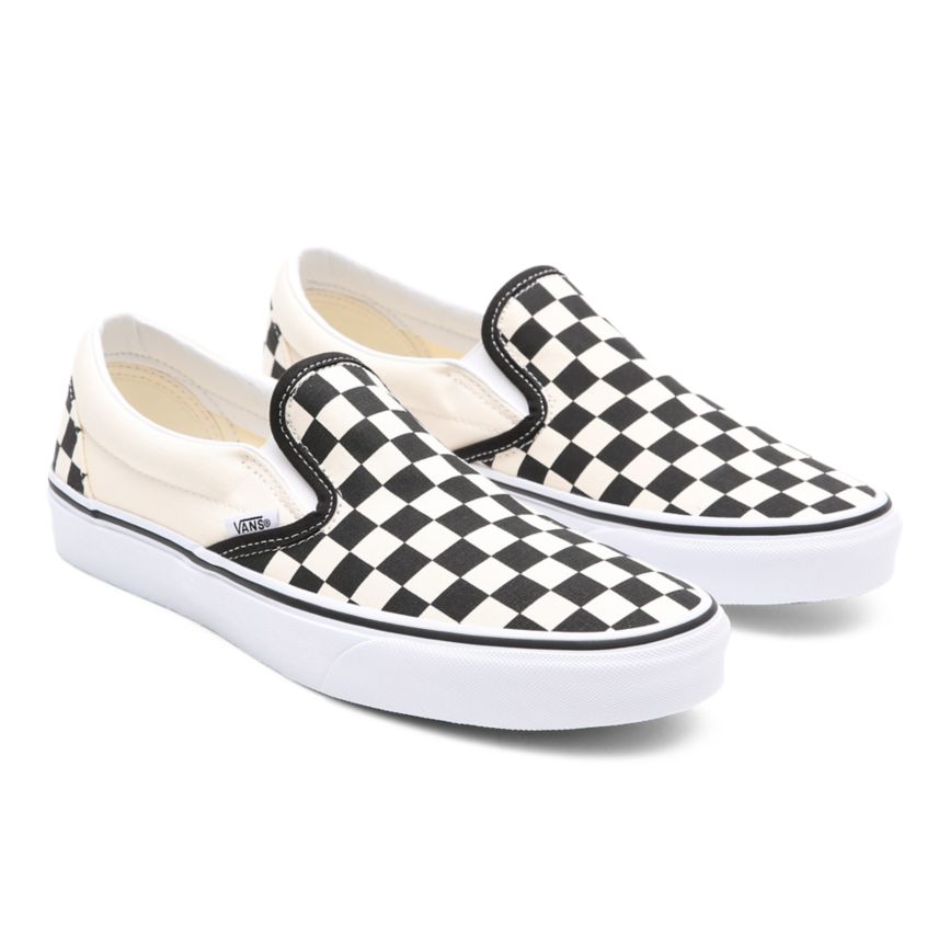 Black Vans Checkerboard Classic Slip-On Shoes | VN121K9HU83