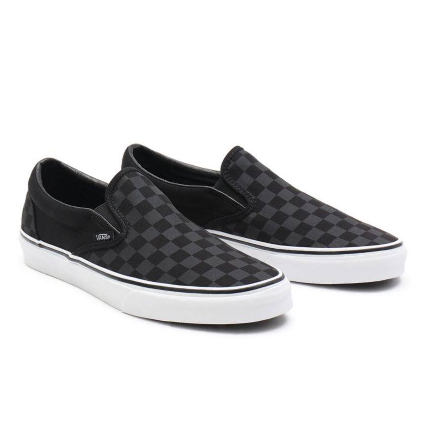 Black Vans Checkerboard Classic Slip-On Shoes | VN478X7UU25