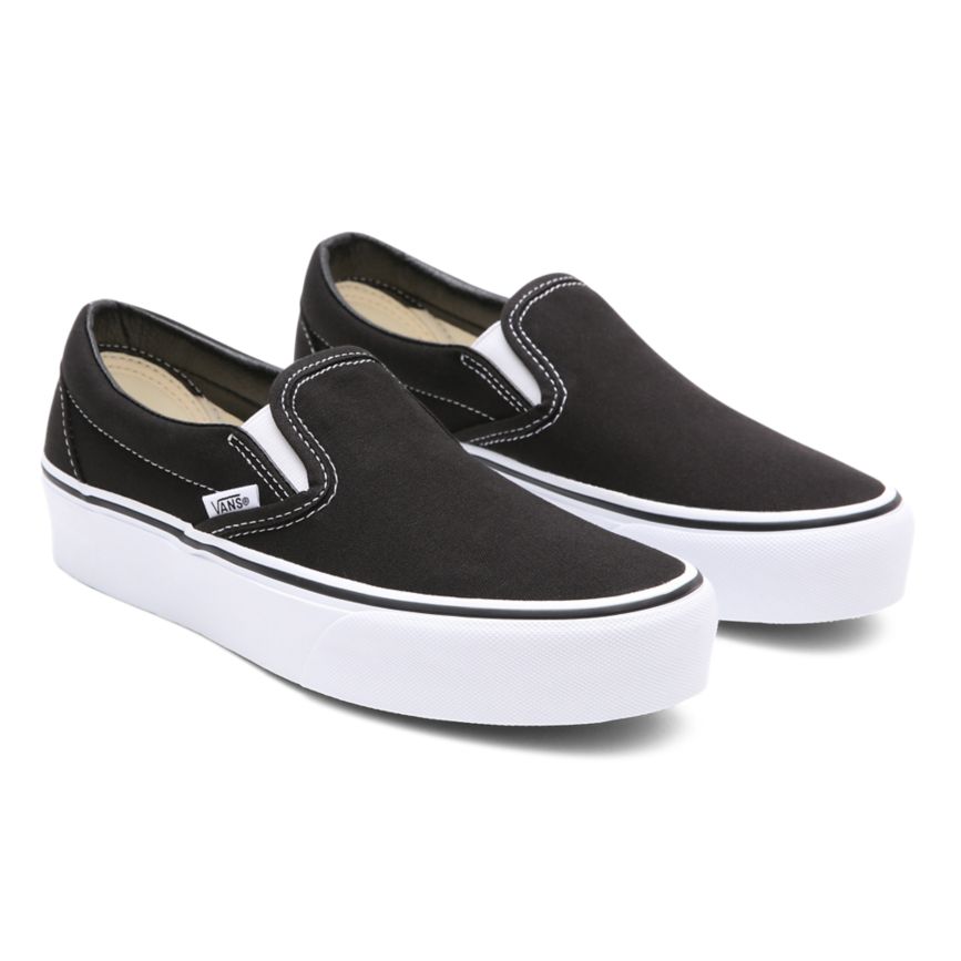 Black Vans Classic Slip-On Platform Shoes | VN622U9LS97