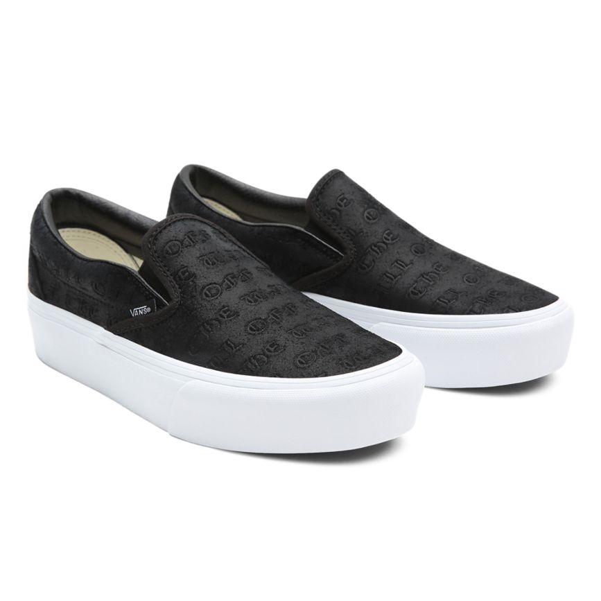 Black Vans Deboss OTW Classic Slip-On Platform Shoes | VN469J5CC33