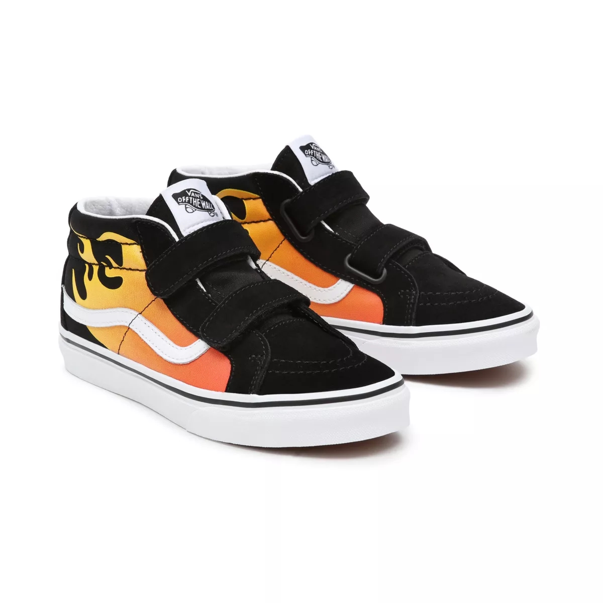 Black Vans Hot Flame Sk8-Mid Reissue Velcro Shoes | VN533Q9OF94