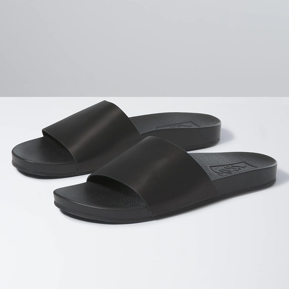 Black Vans Leather Decon Slide | VN066E2YI73