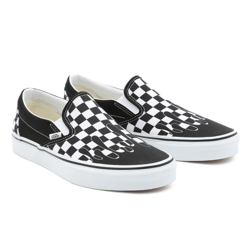 Black Vans Paint Drip Checkerboard Classic Slip-On Shoes | VN341V1CS45