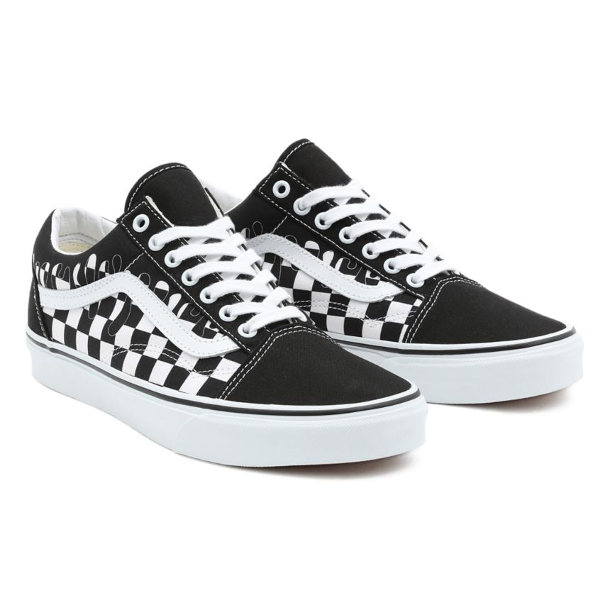 Black Vans Paint Drip Checkerboard Old Skool Shoes | VN128M7MH14