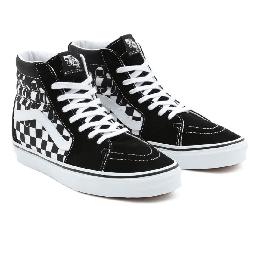 Black Vans Paint Drip Checkerboard Sk8-Hi Shoes | VN475V4UN49