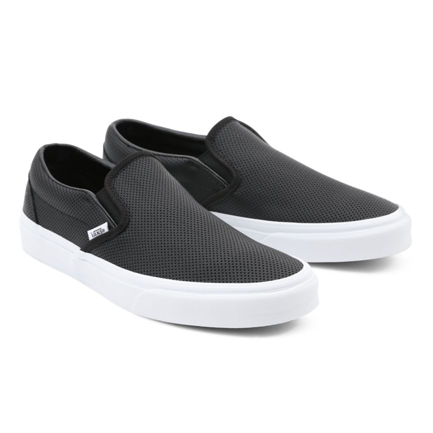 Black Vans Perf Leather Classic Slip-On Shoes | VN433P4OW60