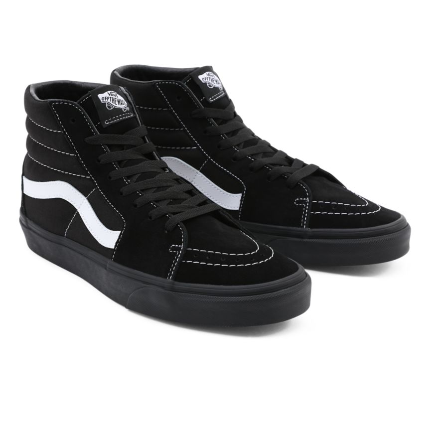 Black Vans Suede Canvas Sk8-Hi Shoes | VN710G7WB05