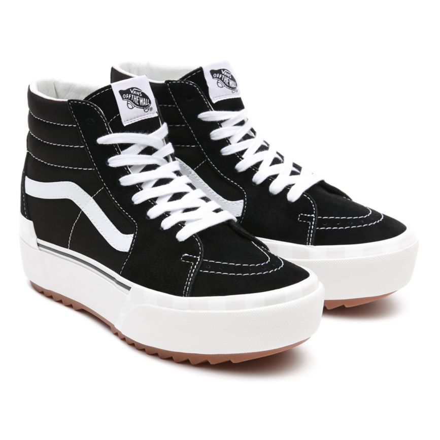 Black Vans Suede Canvas Sk8-Hi Stacked Shoes | VN938I0MN81