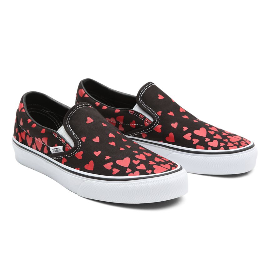 Black Vans Valentines Hearts Classic Slip-On Shoes | VN194I5QF42