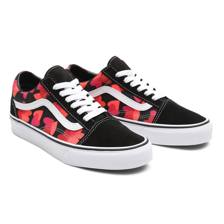 Black Vans Valentines Hearts Old Skool Shoes | VN076T9QA17
