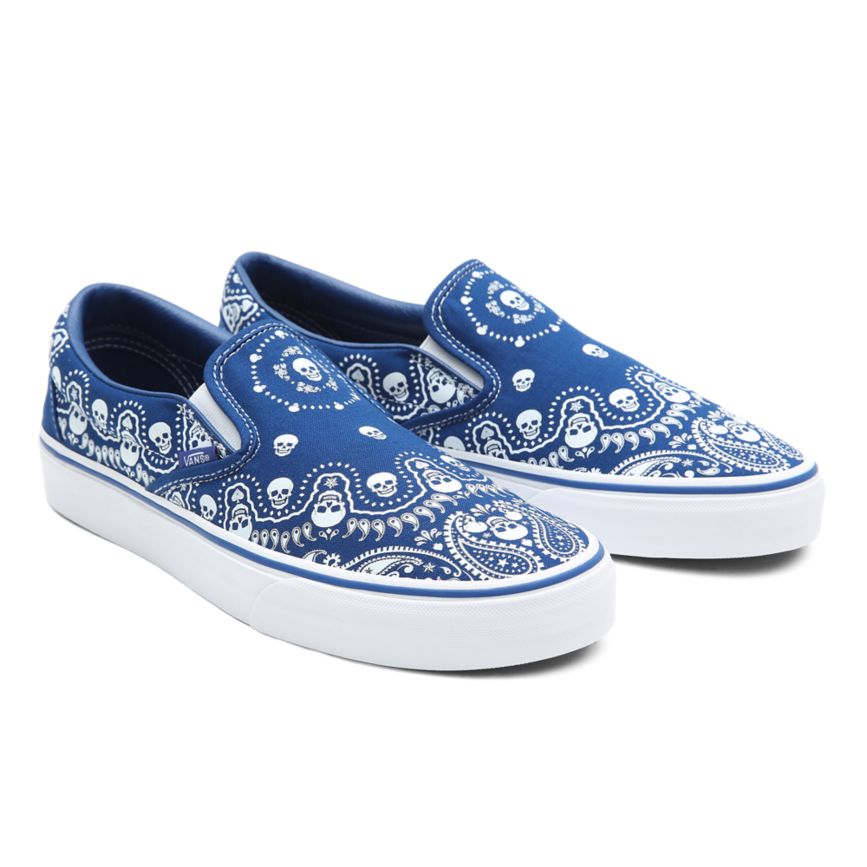 Blue Vans Bandana Classic Slip-On Shoes | VN966B6UW73