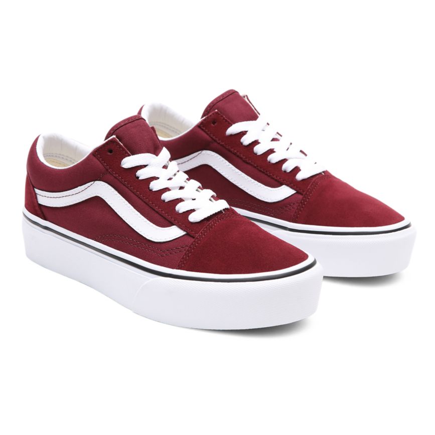 Burgundy Vans Platform Old Skool Shoes | VN590E0AV76