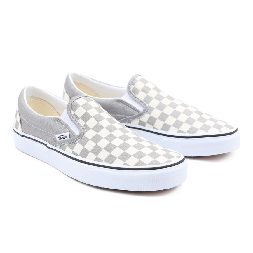 Grey Vans Checkerboard Classic Slip-On Shoes | VN031L2VC56