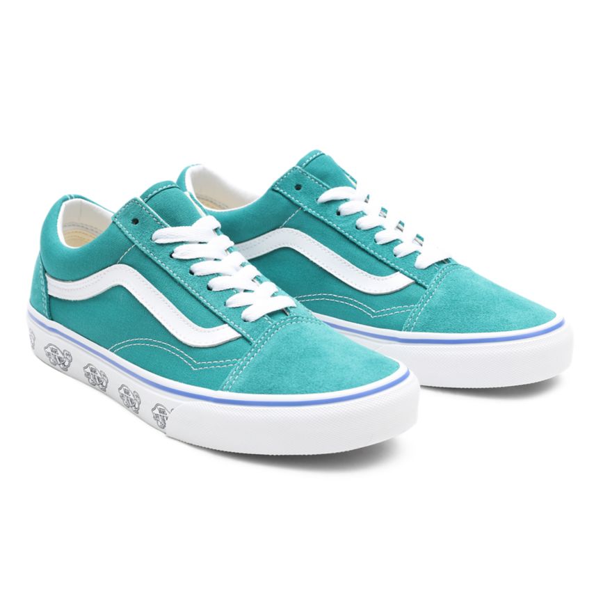 Turquoise Vans Sidewall Print Old Skool Shoes | VN539V0VR64