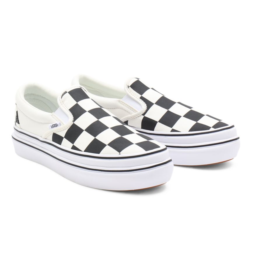 White Vans Big Classics Checker Super ComfyCush Slip-On Shoes | VN223Q1TK39