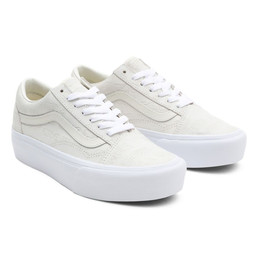 White Vans Deboss Otw Old Skool Platform Shoes | VN386C0DQ72