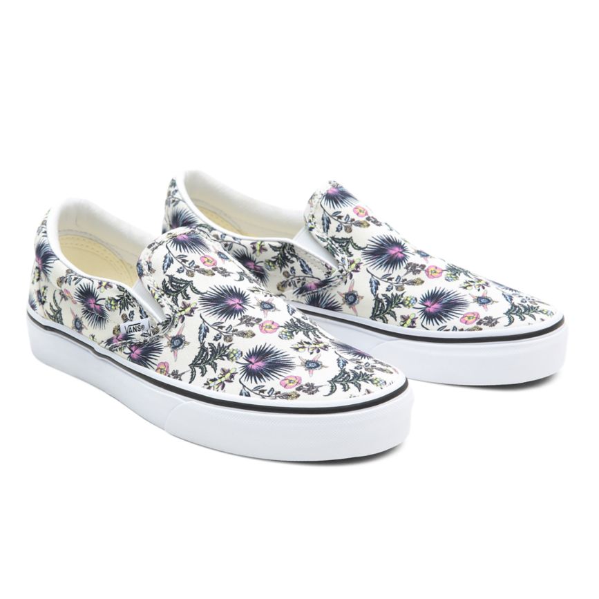 White Vans Paradise Floral Classic Slip-On Shoes | VN064W5OQ04