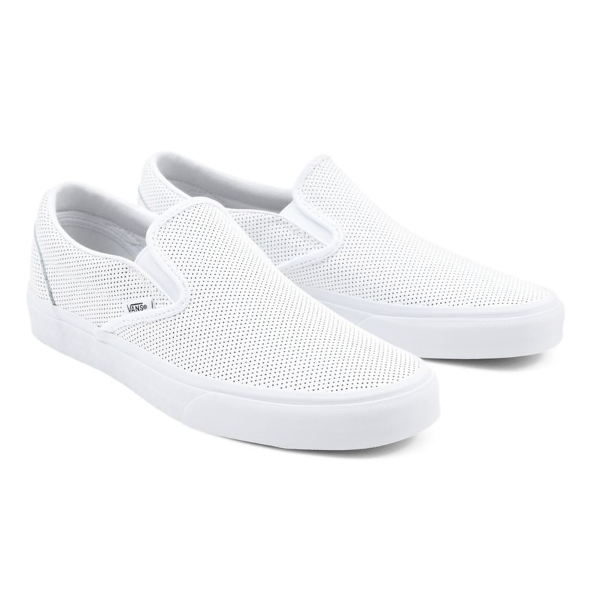 White Vans Perf Leather Classic Slip-On Shoes | VN953H9CS24