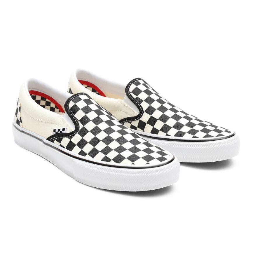 White Vans Skate Checkerboard Slip-On Shoes | VN296O5OS34