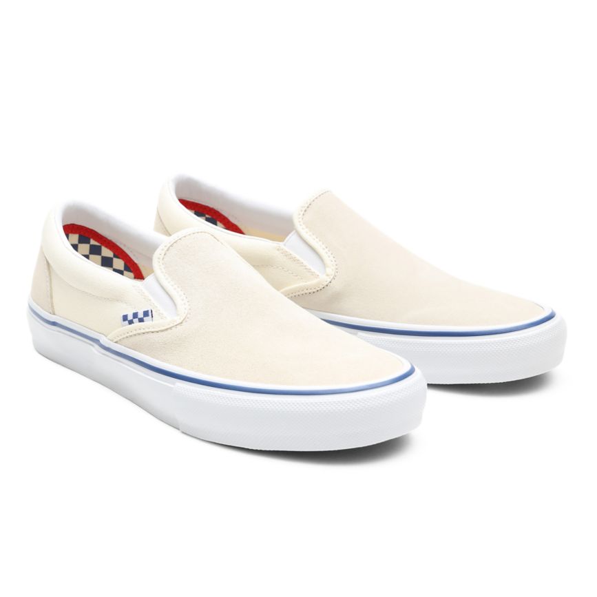 White Vans Skate Slip-On Shoes | VN524Y3LX59