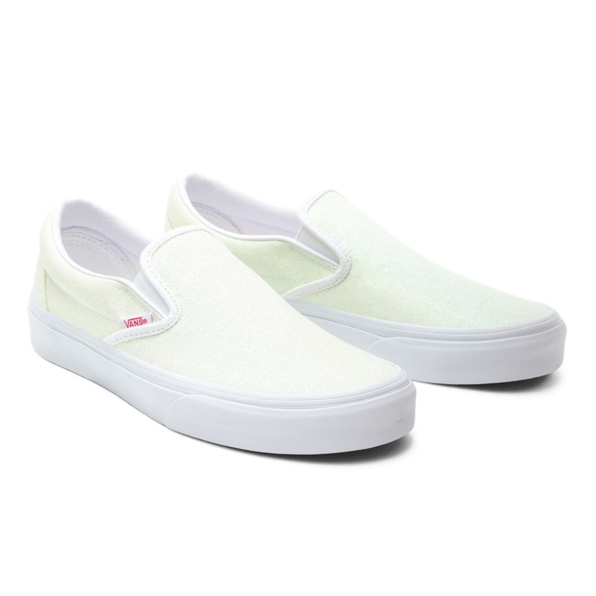White Vans UV Glitter Classic Slip-On Shoes | VN398F0PD08